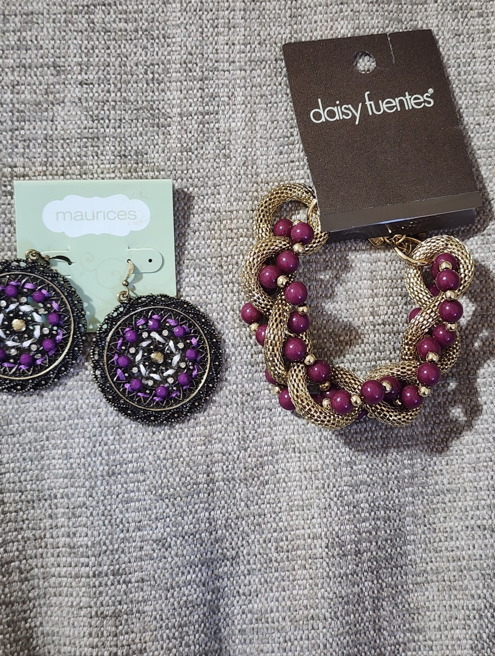Daisy Fuentes Gold-Tone Braided Bracelet with Plum Beads & Maurices Earrings Set
